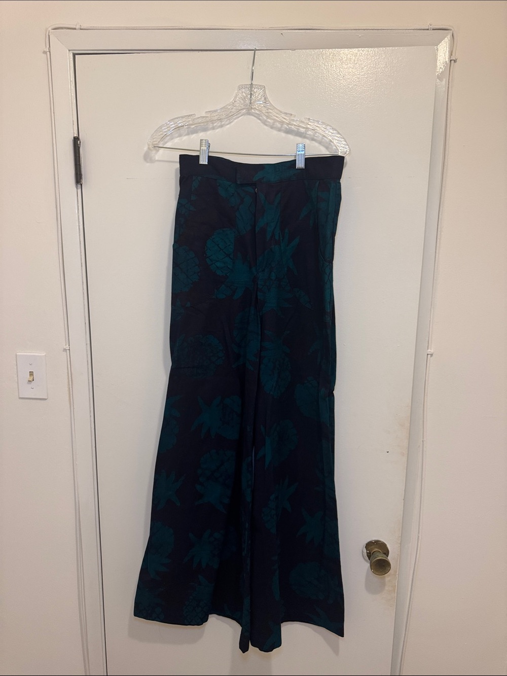 Studio 189 Women’s Dark Teal Pineapple-Print Wide-Leg Pants high waisted